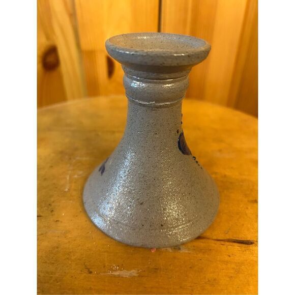 Vintage Salt Glaze Pottery Candlestick w/Heart Design - 4” high (8577) - Picture 4 of 6